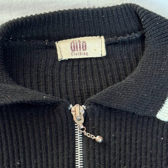 Dito Clothing Striped Full-Zip Collared Black and White Knit Sweater - Picture 3 of 3